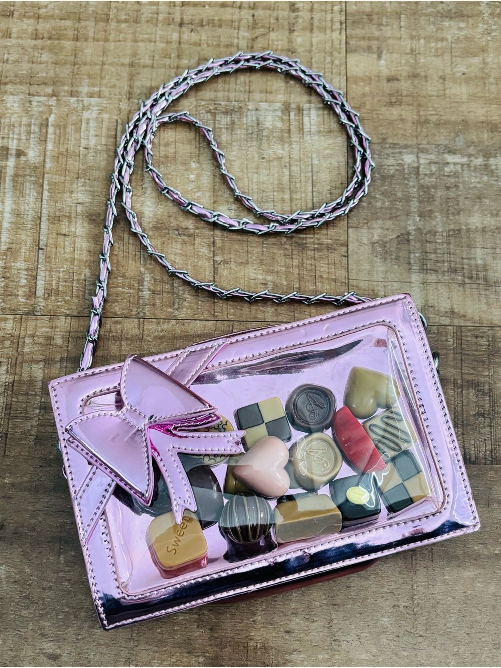 Dolls Kill Sugar Thrillz Crossbody metallic pink purse